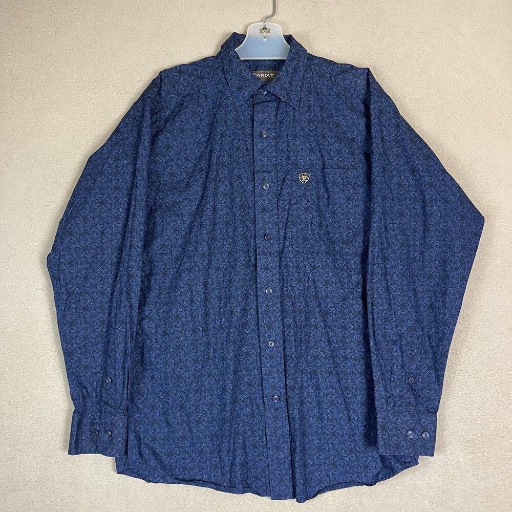 ARIAT Shirt Mens S Blue Giles Classic Fit Long Sleeve Button Up Western